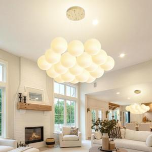 Gold Modern Bubble Chandelier Lighting 19-Light White Glass Globe Chandeliers Glass Globe Pendant Light for Dining Room Foyer Bedroom Entryway
