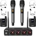 TONOR Wireless Microphone System, 4 * 10-Channel UHF Cordless Handheld Mic Set with Headset/Lavalier Lapel Mics, Bodypack Transmitter, Receiver, 200ft Range for Karaoke Singing Church DJ PA Speaker
