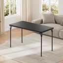 IDEALHOUSE 4 Feet Folding Table, Protable Foldable Card Table, Metal Legs Support, Upholstered PU Leather Tabletop, Heavy Duty, No Assembly Required, Perfet for Indoor and Outdoor, Black