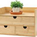 3 Drawer Bamboo Desk Organizer with Shelf  Makeup Storage & Tabletop Organizer for Home Office, Workspace, or Bathroom  No Assembly Required