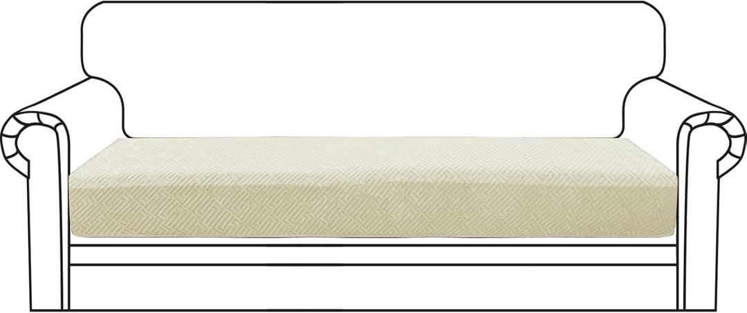 ZNSAYOTX Stretch Cushion Covers Sofa Cushion Couch Seat Covers Slipcovers Soft Replacement Unique Pattern Furniture Protector with Elastic Bottom (Light Beige, 1 Pc 3-Seat Cushion Cover)