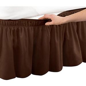 Pleated Three Sides Fabrics Wrap Around Style Egyptian Cotton Elastic 17 inch Drop Dust Bed Skirt for Twin/Full,Queen,King Size Beds(Twin/Full, Brown)