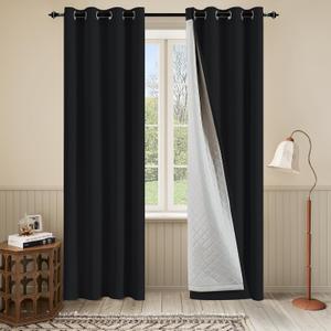 Soundproof 3-in-1 100% Blackout Curtains for Bedroom Living Room with Thermal Curtains for Winter Black 50x120 Inch,1 Panel
