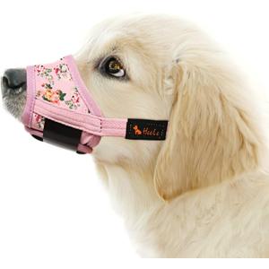 HEELE Dog Muzzle,Soft Nylon Muzzle Anti Biting Barking Chewing,Air Mesh Breathable Drinkable Adjustable Loop Pets Muzzle for  Dogs 4 Colors 4 Sizes (P-Pink Flower, M)