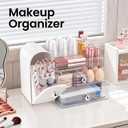 Makeup Organizer,Vanity Organizer with Makeup Brush Holder,Large Skincare Organizers with Drawers,Bathroom Countertop Organizer,Storage Lipstick,Perfume,Nail Polish,Beauty,Mothers Day Gifts
