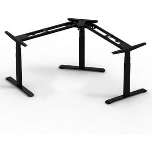 Fromann Electric Triple Motor 3 Tier 3 Leg L Shaped Desk Base Height and Width Adjustable Standing Corner Desk Frame for Home Office (Black)