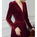 xxxiticat Women's Puff Sleeve Velvet Dress Long Lantern Sleeve V Neck Button Ruffle Pleated Single Breast Maxi Party Dress(WR,XL) Wine Red