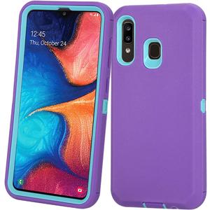 Heavy Duty Shockproof Defender Armor Case for Galaxy A20/A30/A50 (Purple/Mint), Built-in Screen Protector & Camera Protection