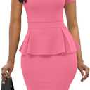 Women Skirt Short Sleeve Pencil Skirt Suits Business Church Suit Sexy Summer Birthday Outfits (Small, Pink)