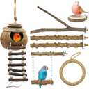 7PCS Bird Perches, Coconut Nest Hut with Ladder, Bird Swing and Stand for Small and Medium-Sized Parakeets, Conures and Budgies, Parrot Cockatiels Budgie Conure Finches Lovebirds