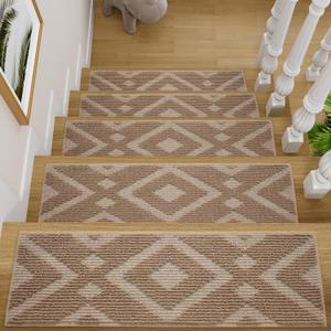 Montvoo 15PC Stair-Treads Non Slip, 3D Peel and Stick Stair Treads for Wooden Steps Indoor, Washable Stair Runner Rug Adhesive Staircase Step Treads Reusable Stair Carpets for Kids Dogs 8"x30" Brown