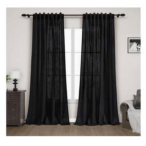 Black Linen Curtains 84 inches Long 2 Panels for Bedroom Back Tab Light Filtering Privacy Sheer Black Curtains Muslin Look Modern Farmhouse Cotton Textured Gauze Curtain for Living Room 2 Panel Set