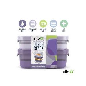 Ello 1-Pack Lunch Stack Plastic Food Storage Container Bento Box with Airtight, Leak-Proof Locking Plastic Lids and Silicone Base, BPA-Free, Freezer, Microwave, and Dishwasher Safe