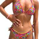 COZYEASE Women's Bikini Sets 2 Piece Halter Triangle Allover Print Swimsuit Set Boho Knot Side Bathing Suit Set (Medium, Multicolor)