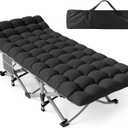 ZENPETIO Camping Cot for Adults, Heavy-Duty Portable Cot Bed with Mattress, Foldable Padded Sleeping Cots for Camping Travel Tent Day Bed Outdoor & Home Guest, Max Load 500 LBS, 75x28x15 (Gray Frame + Onyx Cushion)
