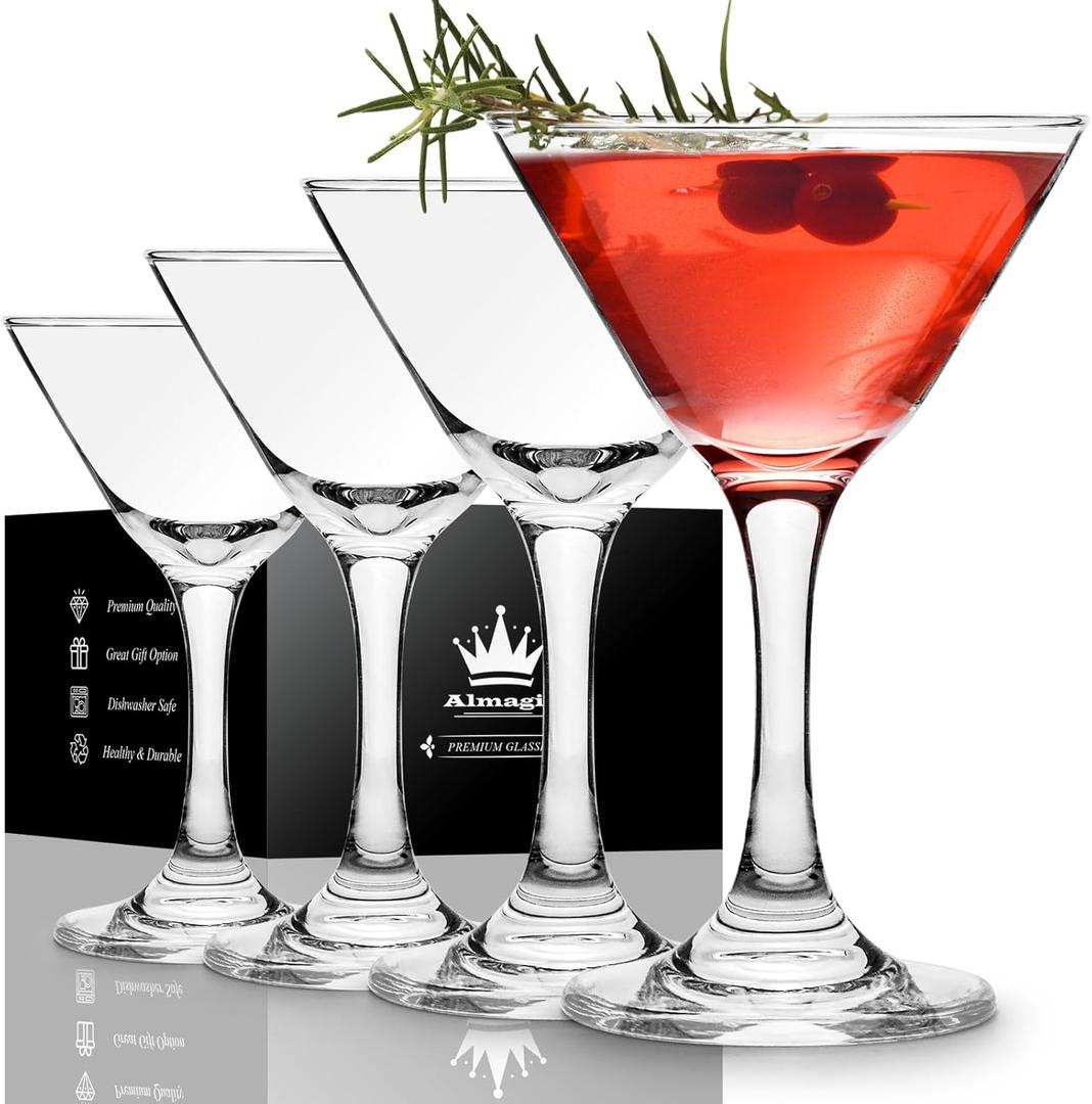 Martini Glasses Set of 4 - Small Size 120 ml / 4 oz Premium Cocktail Glasses for Espresso Martinis, Margaritas, Manhattans, Cosmopolitans - Elegant Bar Accessories & Housewarming Gifts
