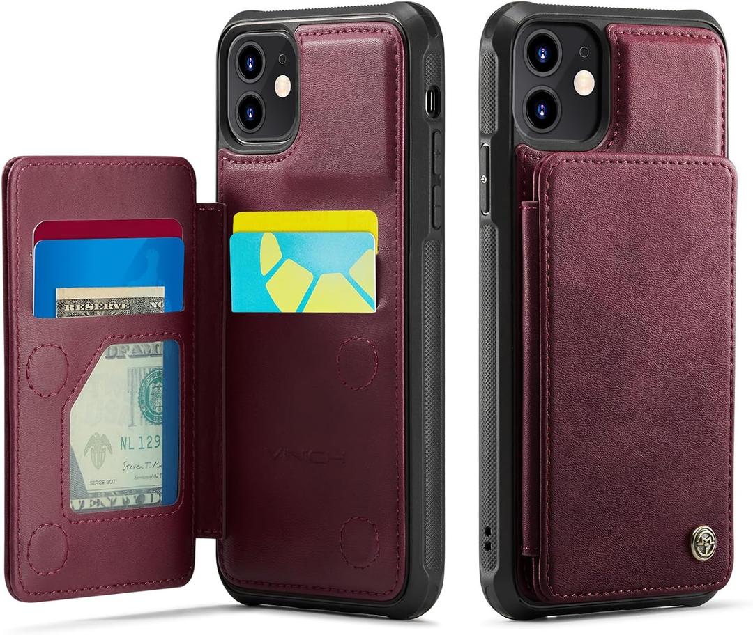 Vinich for iPhone 12/12 Pro Wallet Case with Card Holder, RFID Blocking Credit Slots Kickstand Shockproof Phone Cover Fit for iPhone 12/12 Pro 6.1" Burgundy
