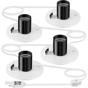 Meonum 4 IN 1 Blow Mold Light Kit Replacement for MB48, E26 E27 Medium Base Single Light Cord Kit w/Switch, for Blow Mold Plastics Indoor Outdoor Halloween Christmas Village House Decor (White)