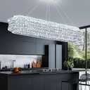 47.2x11.8'' Silver Modern Crystal Chandeliers for Living Room LED Dimmable Pendant Lighting Flush Mount Light Dining Room Foyer