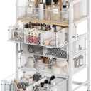 Makeup Cart Organizer with 4 Drawers, Large Floor Skincare Organizers, Vanity Storage Organizer Cosmetics Display Cases for Skin Care Perfume Nail Polish, White (Patent Pending)