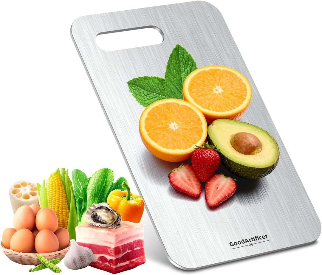 Titanium Cutting Board, 100% Pure Titanium Cutting Boards for Kitchen, Double-Sided Non-Toxic Cutting Board, Ideal for Slicing and Dicing Meats, Features Handle, Dishwasher Safe - 10.5"L*6.5"Wsilver