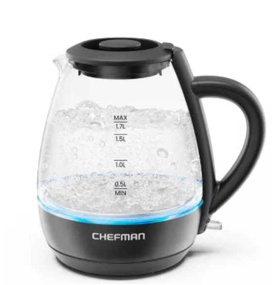 Chefman 1.7-Liter Electric Tea Kettle w/ Borosilicate Glass and Automatic Shutoff - Black