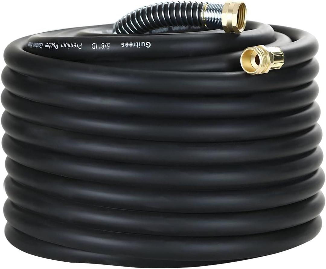 100FT 5/8 Heavy Duty Rubber Garden Hose - 300psi Working, 1000psi Burst - Hot/Cold Water - Five-Layered Braiding for Durability - Versatile for Gardening, Agriculture, Construction(Black)