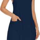 UURUN Mini Dress for Women, One Piece Sleeveless Adjustable Spaghetti Strap with 2 Pockets (Blue, L)