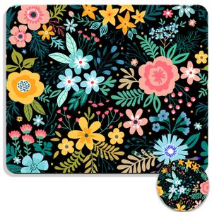 Square Mouse Pad with Coaster, Soft Cute Computer Mouse Mat with Non-Slip Rubber Base, Easy to Slide, Splash Resistant Surface, Personalized Design, Portable, Weeds Flower
