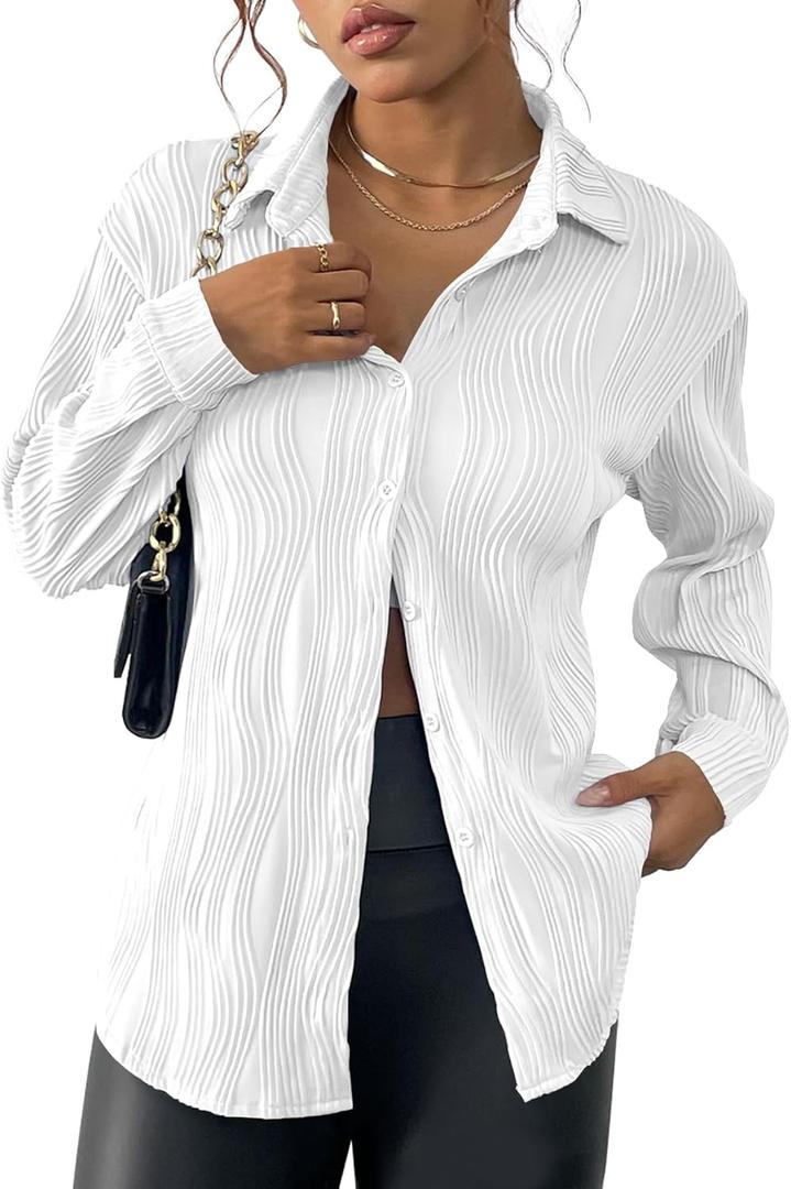 YKR Womens Textured Button Down Shirt Long Sleeve Button Up Shirts Casual Work Office Blouse (Purple, XL) YKR Womens Textured Button Down Shirt Long Sleeve Button Up Shirts Casual Work Office Blouse (Purple, XL)