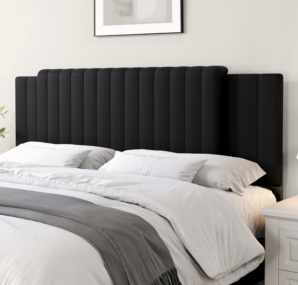 Upholstered Tufted Velvet Headboard, 3 in 1 Headboard for Full/Queen/King Size Bed, Height & Width Adjustable Head Board, Attach Frame, Study & Comfortable, Ideal for Bedroom, Dorm, Guest Room, Black