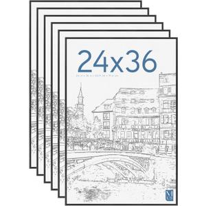 MCS Original Poster Frame 24x36 Black Lightweight Vertical & Horizontal Wall Hanging Large Picture Frame for Posters, Art Prints & Gallery Wall (6-Pack)