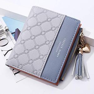 2 Pcs Leather Wallet for Women Bifold Card Holder Small Purse with Zipper Coin Pocket Multicard Women's Wallets Coin Purse (Grey)