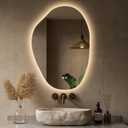 Keonjinn 22 x 30 Inch Asymmetrical Backlit Bathroom Mirror with Lights, LED Irregular Mirror with HD Tempered Glass, UL-Listed LED Driver, 3 Color Lights, Dimmable, Memory Function, Safe Defogging
