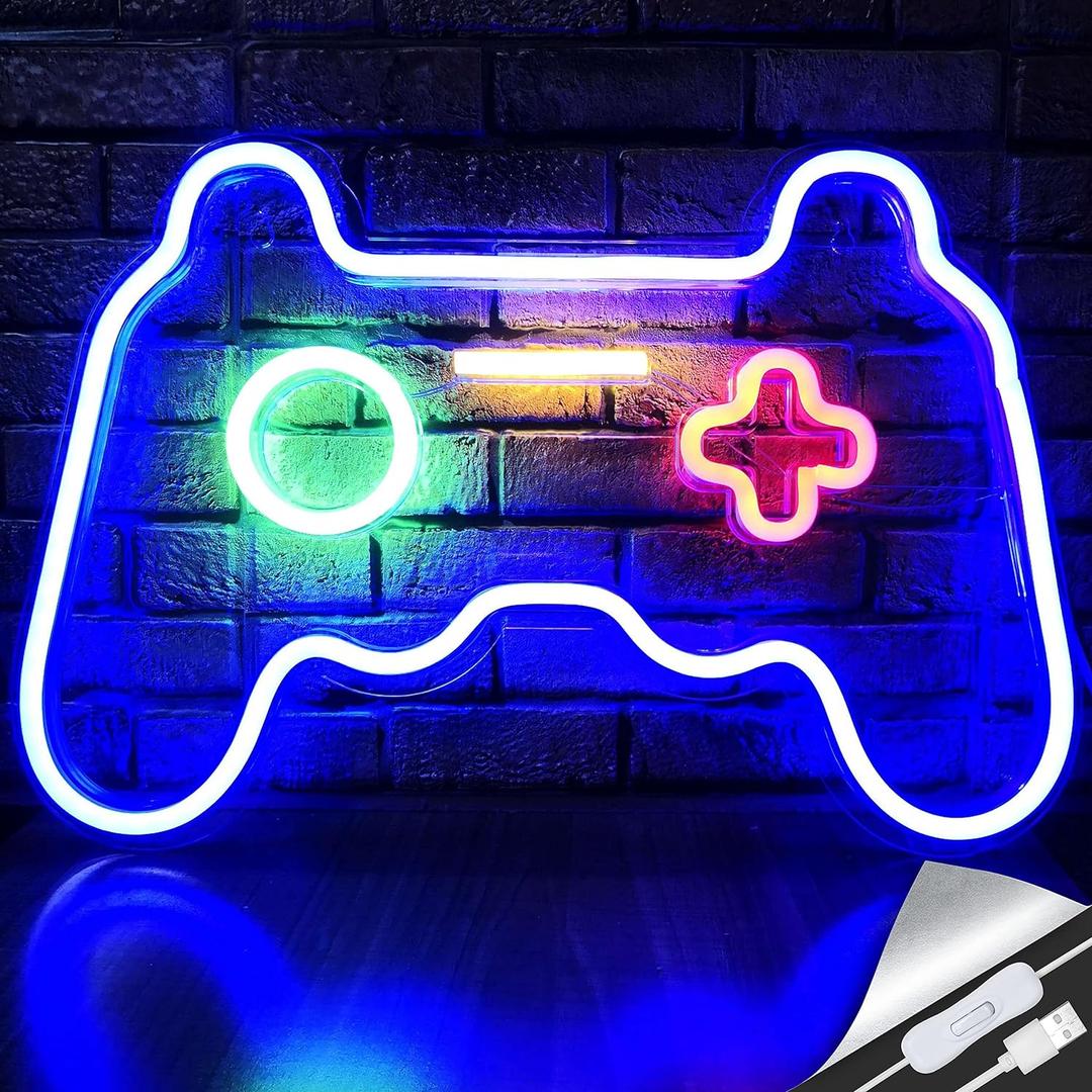 LED Neon Gaming Sign - Gamepad Shape Light for Teen Boys' Game Rooms, Bedrooms - Gamer Gift, Gaming Room Dcor and Accessories