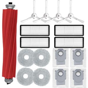Accessories Kit Compatible with Roborock Qrevo S/Qrevo Maxv/Qrevo S/Qrevo Plus Robtic Vacuum Cleaner,17 Spare Parts,1 Main Brush Roller,4 Side Brushe,4 Mop Pads,4 Dust Bags,4 Hepa Filters (White-17)