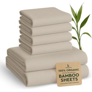 BAMPURE 6 Pcs Queen Sheet Set - 100% Pure Viscose derived from Bamboo Queen Size - Super Soft Queen Cooling Sheets for Hot Sleepers - Up to 16 Deep Pocket Queen Sheets (Beige)