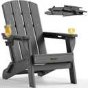 Folding Adirondack Chair, HDPE All-Weather Fire Pit Chairs, Plastic Adirondack Chairs with 2 Cup Holder, Outdoor Lawn Chair for Patio Garden (Grey)