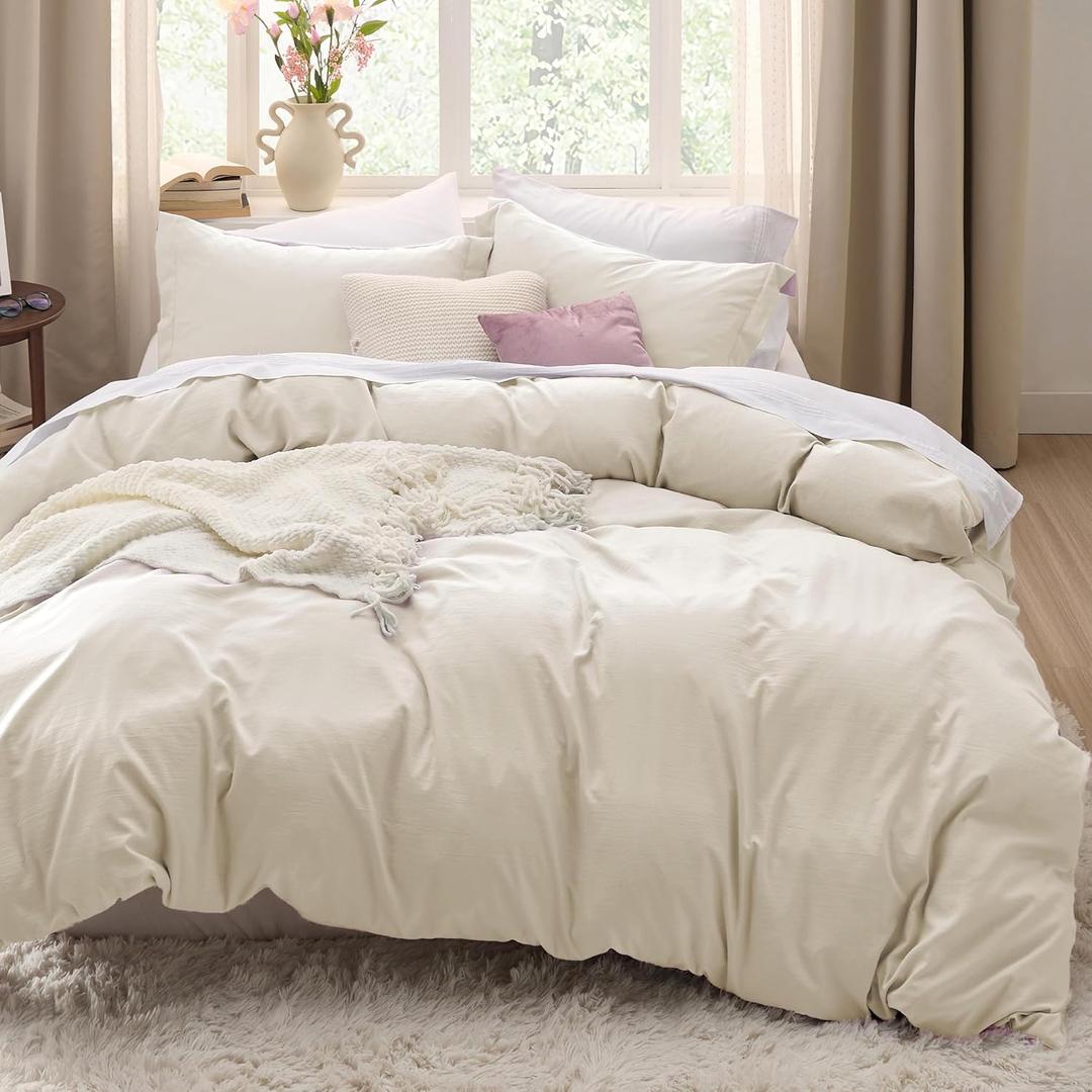 Bedsure Oat Milk Duvet Cover King Size - 3 Pieces Prewashed Cotton-Like Polyester Extra Soft Bedding Set, Includes 1 Duvet Cover 104x90 Inches with Zipper Closure & 2 Pillow Shams, No Comforter