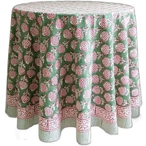 ATOSII Roma Green 100% Cotton Round Tablecloth, Handblock Print Floral Table Cloth for Kitchen Dining Linen I Parties, Weddings, Outdoors, Spring Summer Decor, 90" Inches Round