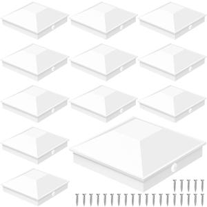 Goovilla 4x4 Post Caps White(Actual 3.5" x 3.5"), 12 Pack Fence Post Caps with 24 Screws and Easy Installation,Sturdy Waterproof Plastic Deck Post Caps with Frosted Finishing Touch, Protect Wood Post