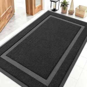 OLANLY Front Door Mat Indoor Outdoor Entrance, Waterproof All-Season, All-Weather Doormat, Sturdy Natural Rubber, Fade Resistant, Low Profile, Easy Clean Patio Porch Entryway Mat, 23.5x15.5, Black