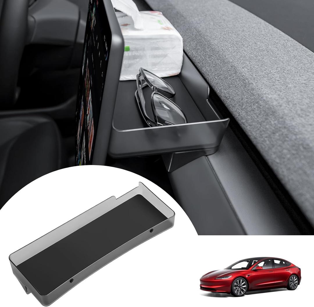 for Tesla Model 3 2025 Upgrade Behind Screen Storage Box Dashboard Organizer Tray Non-Slip Sunglass Holder Tissue Holders for 2024-2025 Tesla Model 3