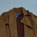 Allegra K Women's Faux Suede Trench Coat Notched Lapel Double Breasted Jacket with Belt (Small, Brown)