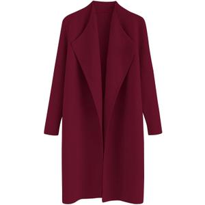 CHICWISH Women's Classy Open Front Knit Coat Cardigan Coatigan Light Jacket (Medium-Large, Burgundy)