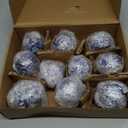 10 Pcs Porcelain Ball Ornaments Blue and White Chinoiserie Christmas Tree Hanging Ornaments 2.4 Inch Chinoiserie Porcelain Ceramic Decorative for Christmas Party Supplies