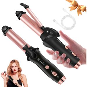 4000mAh Rechargeable Cordless Curling Iron, 2-in-1 Mini USB Curler and Straightener Wireless Curling Wand with 3 Temps Settings(302-356F) Portable Travel Hair Curler Hair Styler for Short & Long Hair