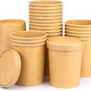 32 Oz Compostable Paper Soup Cups, 25 Pack Kraft Heavy Duty Cups, Disposable Paper Soup Containers with Vented Lids, Microwave Safe Party Cups, Eco Friendly Alternative to Plastic Containers
