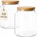 kitchentoolz 1/2Gallon Mason Jar 64oz Wide Mouth Half Gallon Glass Jar with Wooden Lid 2Pack Large Mason Jars for Kitchen Storage, Pantry Organization & Decorative Use