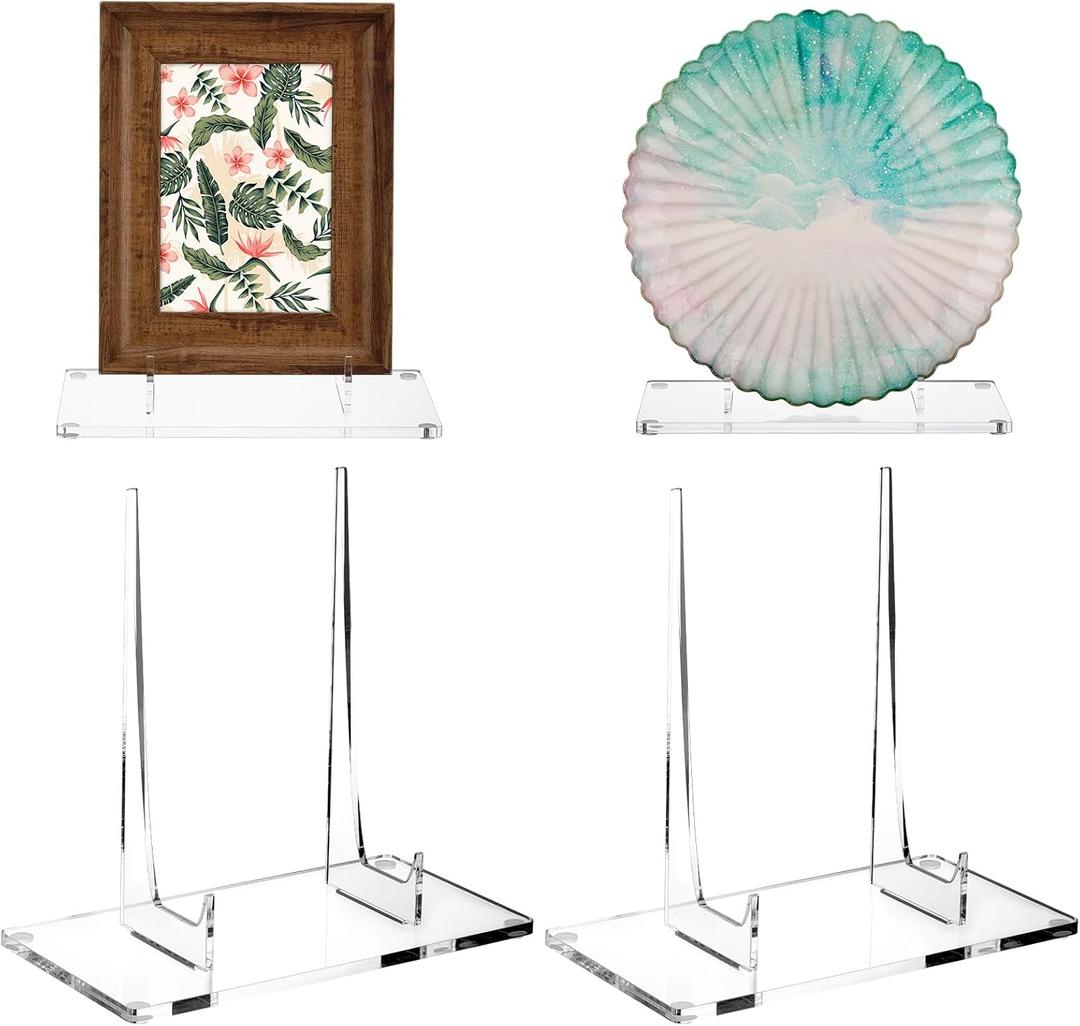 RattanView 2 Pcs Acrylic Book Stand, Clear Easel Stand for Display, Acrylic Plate Picture Frame Display Holder for Picture Book Decorative Plate Platter Photo(7.9 x 4.7 x 7.9 Inch)